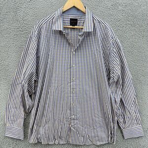 Linea Uomo Men's 3XLT Button Up Blue Multicolor Plaid Check Woven‎ Dress Shirt